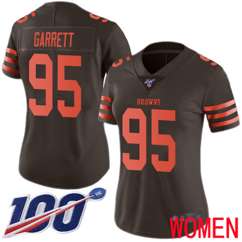 Cleveland Browns Myles Garrett Women Brown Limited Jersey #95 NFL Football 100th Season Rush Vapor Untouchable->women nfl jersey->Women Jersey